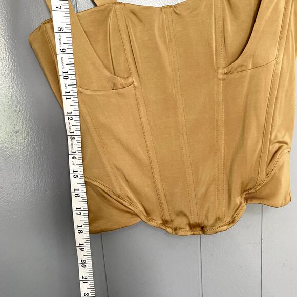 NEW Free People HAH Shroom Tan Knock Out Cropped Fitted Boudoir Corset Top L - Picture 5 of 8